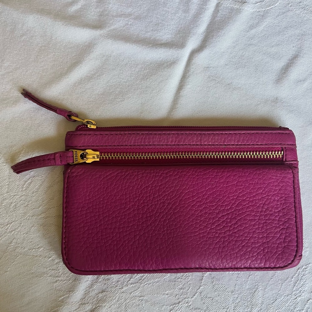 Fossil Erin flat pebble leather wallet fuchsia pink - Picture 7 of 16